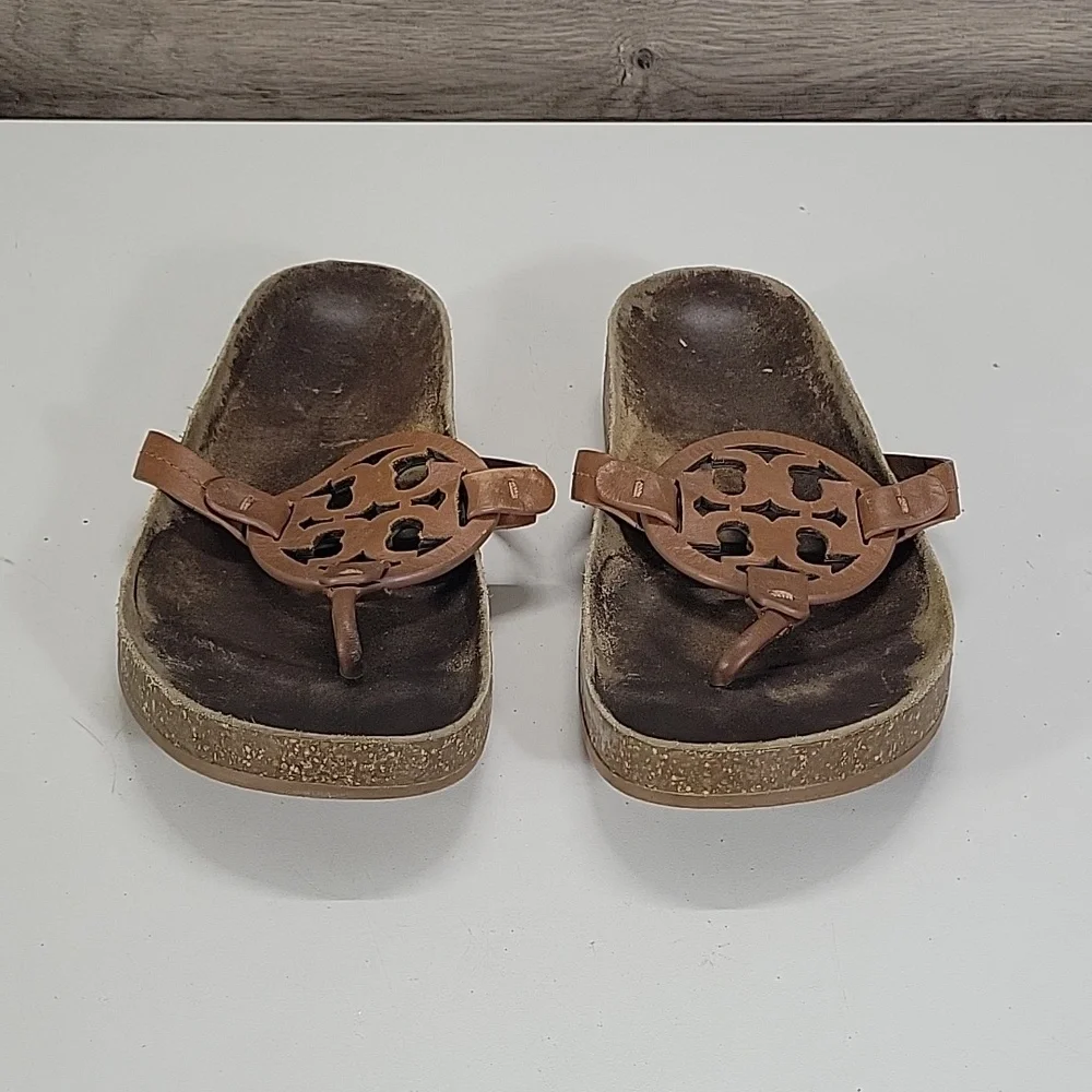 Women's Tory Burch Brown Leather Thong Sandals sz 8
